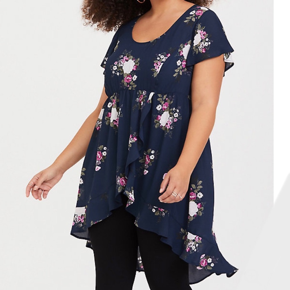 Torrid LEXIE NAVY FLORAL GEORGETTE BABYDOLL TUNIC